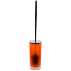 Toilet Brush Holder, Orange Frosted Glass With Chrome Handle